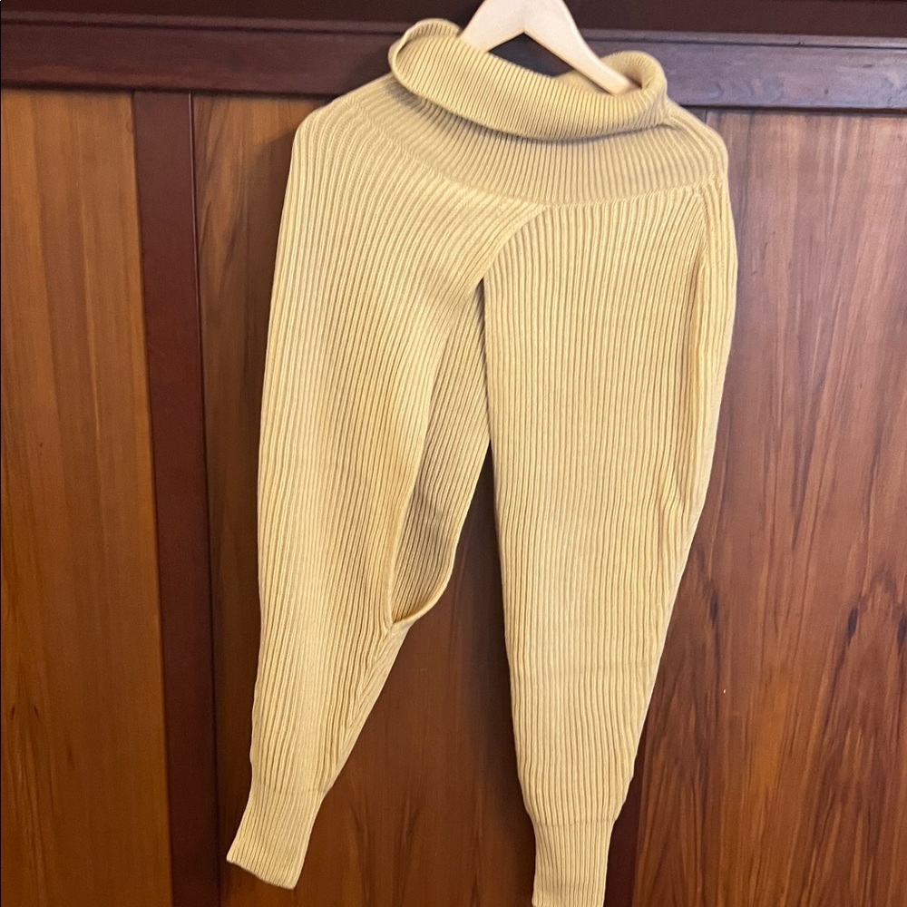 Free People Yellow Ribbed Cowl Neck Sweater